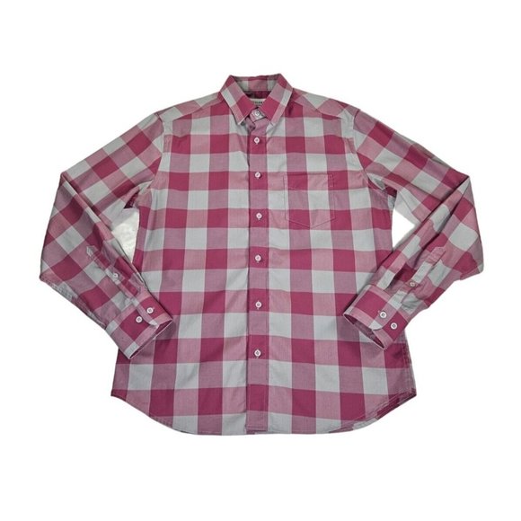 Twillory Tailored Fit Pink Gray Plaid Check Button Up Dress Shirt Men's Medium - Picture 1 of 12